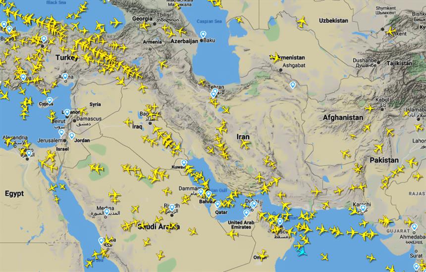 Reduction of flights over Iran
